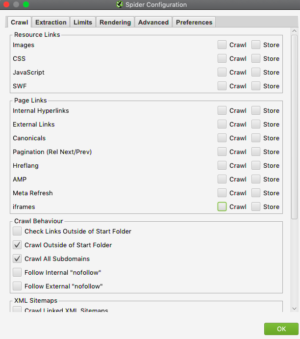 Enable Crawl Outside Start folder to find Redirect Chains