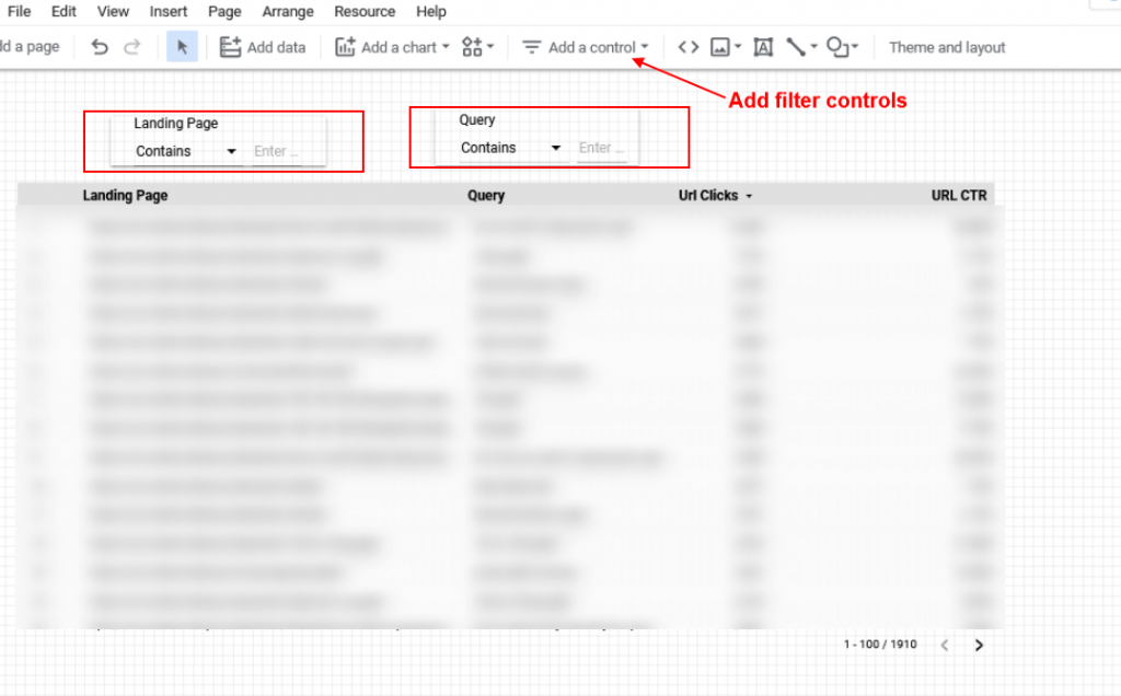 Filter controls in data studio