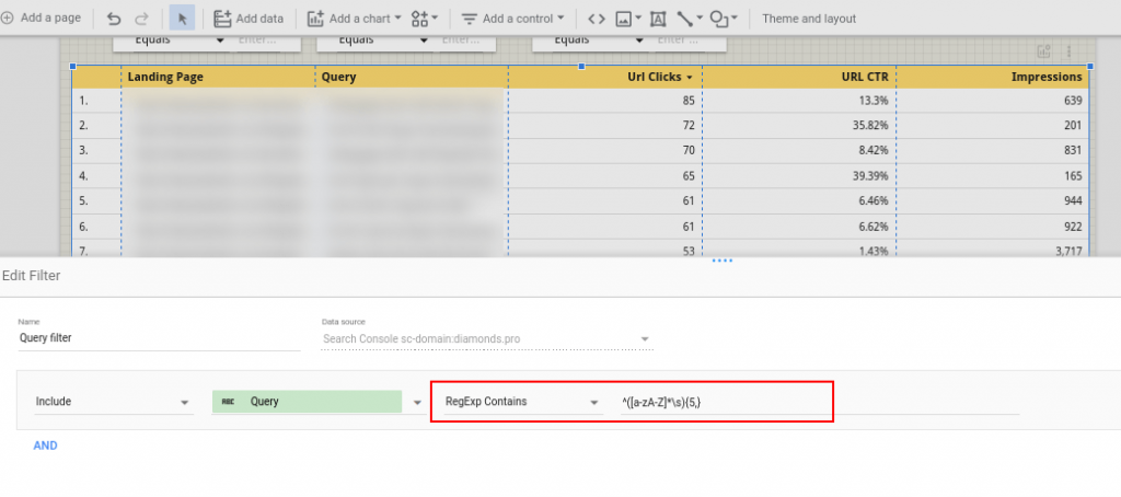 Using regex to filter queries in Data Studio