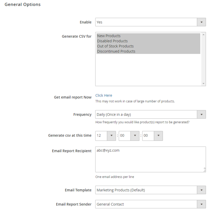 Manage Products for Marketing settings 